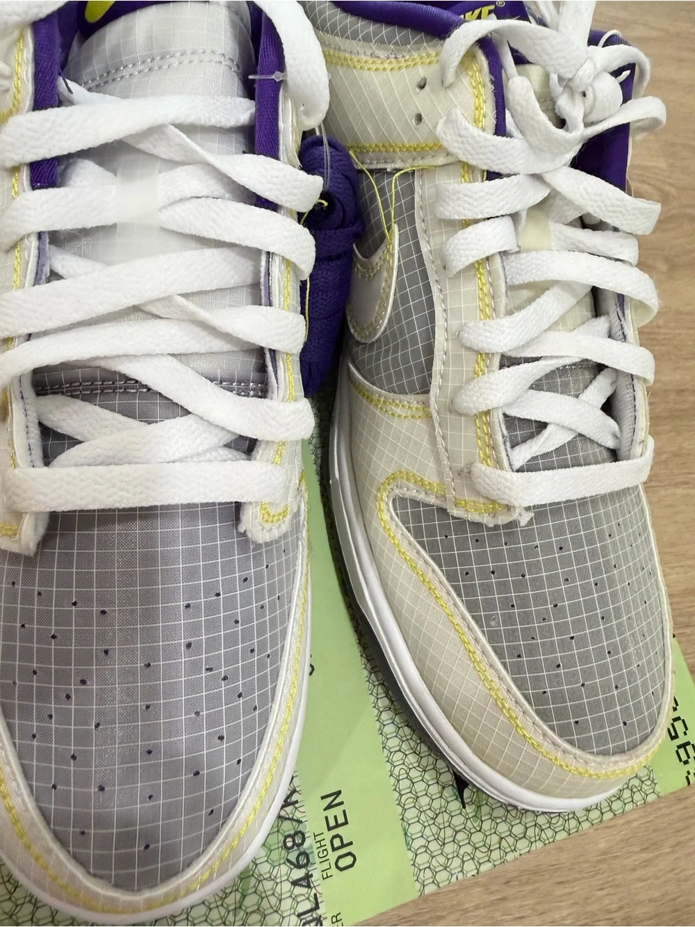 Nike men’s   Low-Top Sneakers — White, Gray & Purple with Yellow Accents